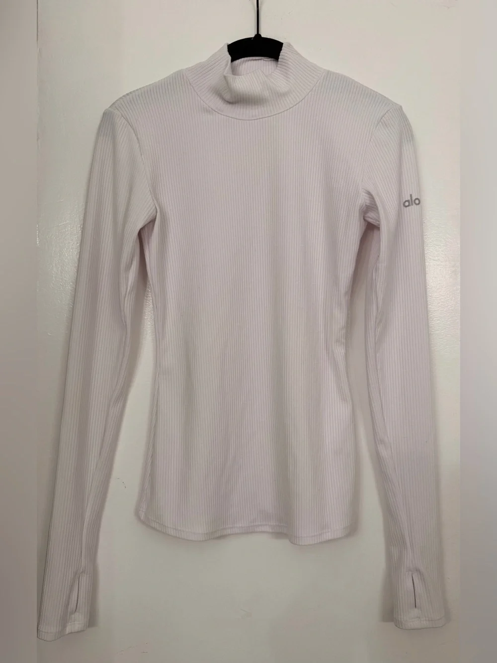 ALO Yoga Wellness Ribbed Mock Neck Long Sleeve Top White Size XXS/XS